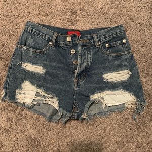 High Waisted Distressed Denim Shorts